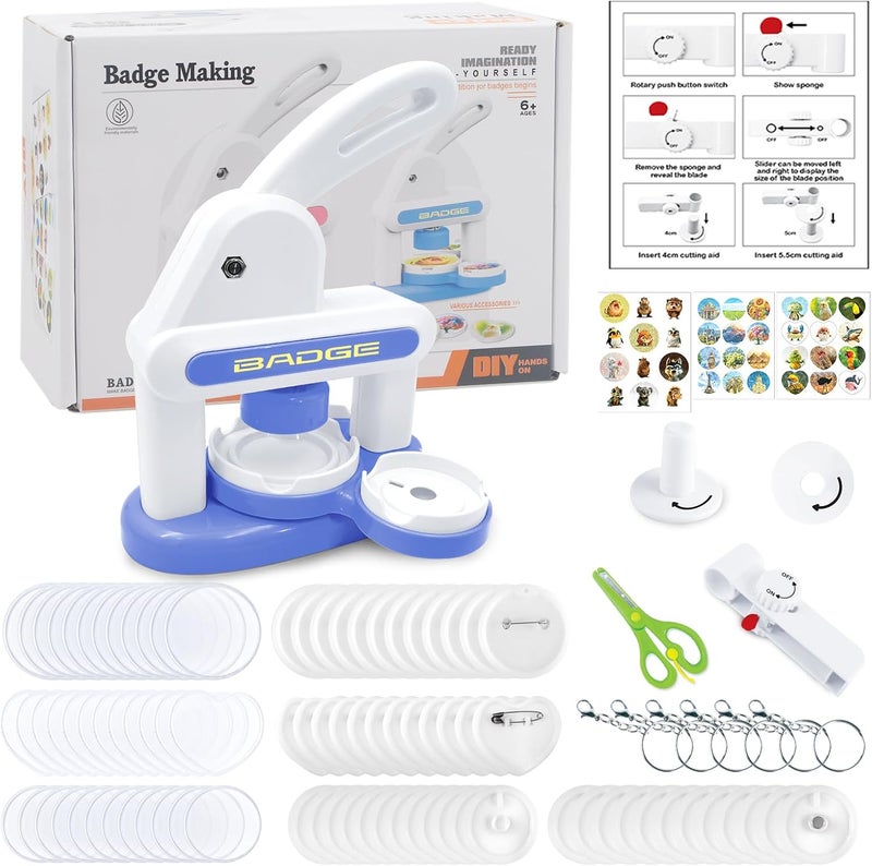 Lymoc Badge Maker Machine with 3 Pins Sharp,Upgrade Button Maker Artist DIY Pin Maker Press Machine Badge Punch Kit with 86 pcs Button Parts Circle Cutter Present Installation-Free,Blue - Image 1